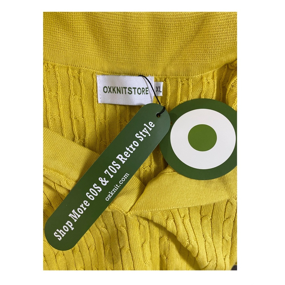 OXKNIT Men's Vintage Polo Shirts Retro 70s Knit Golf Shirts Yellow Size XL - Picture 5 of 6